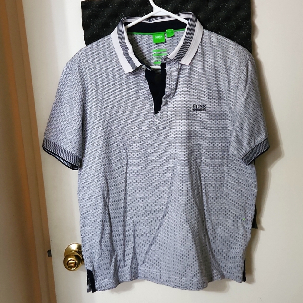 Hugo Boss Modern Fit 1/4 Button Down Abstract Polo Casual Dress Shirt